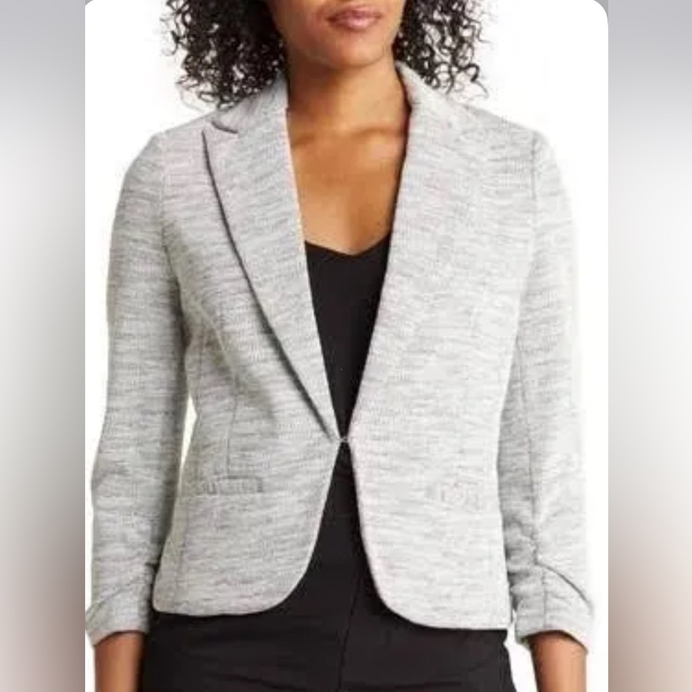 AMANDA & CHELSEA 3/4” SCRUNCH SLEEVE JACKET IVORY/BLACK - M